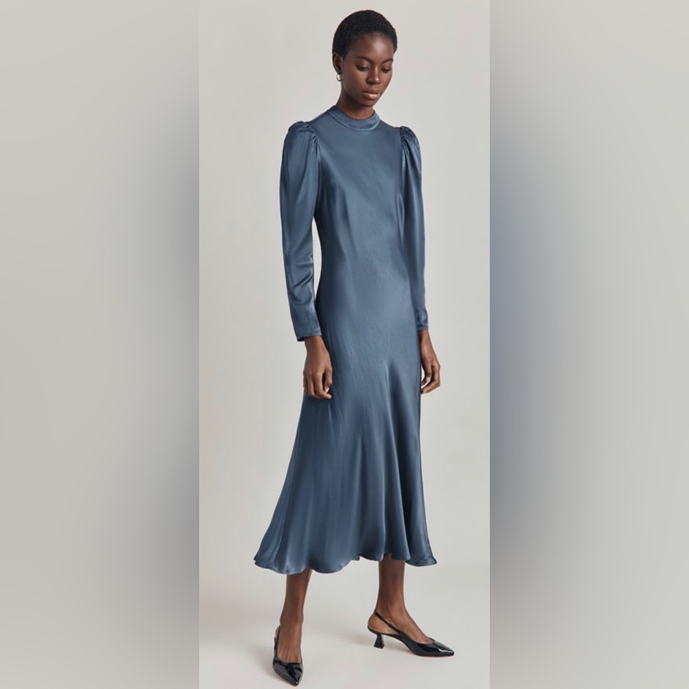 Ghost London Harper Satin Midi Dress
Dark Blue size small